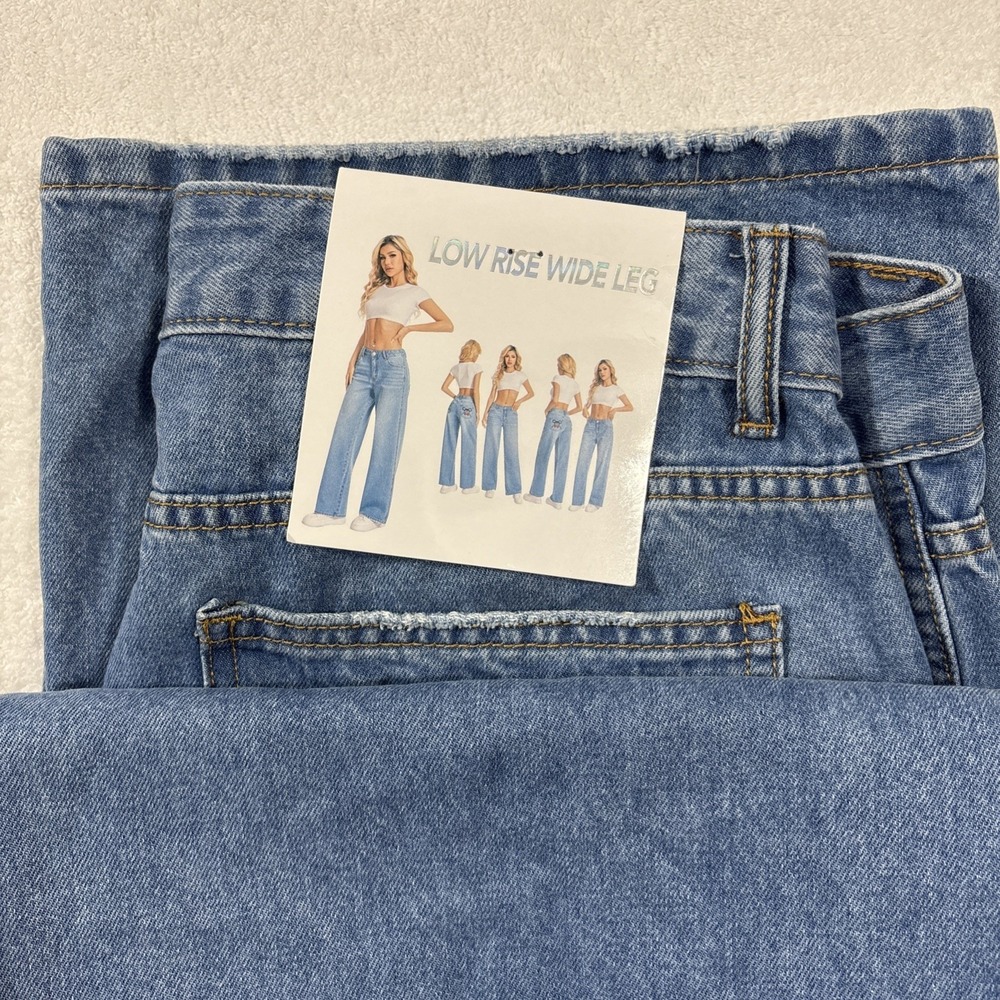 NWT Cherry Bow Embroidered Low Rise Baggy Wide Leg Jeans Pocket Denim 15/16 - Picture 3 of 8